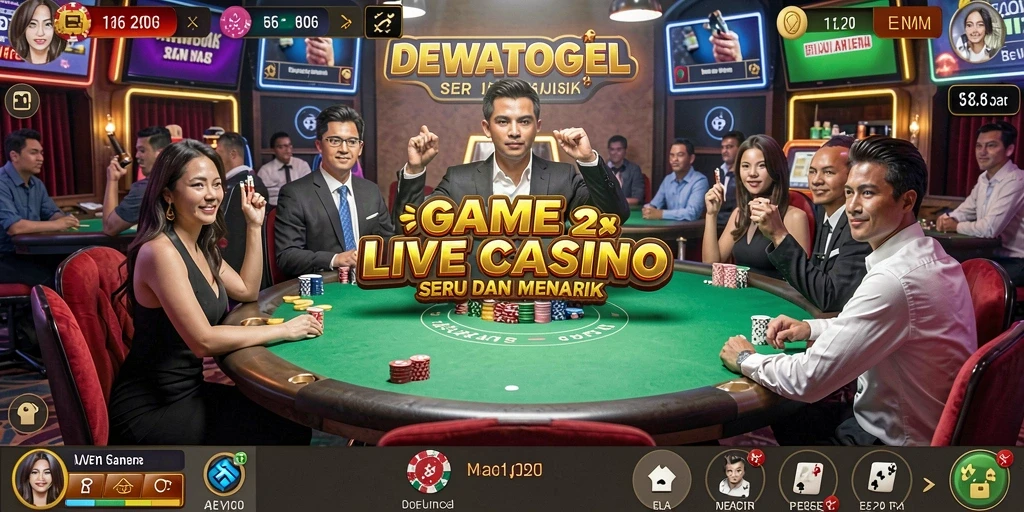 Screenshot DEWATOGEL menunjukkan dealer langsung dalam permainan Live Casino yang seru.
