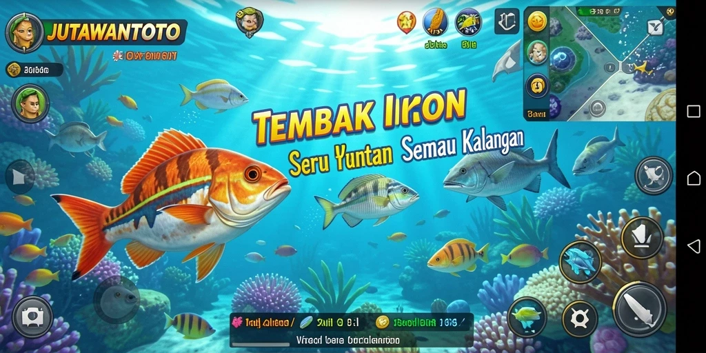 Screenshot gameplay JUTAWANTOTO menampilkan aksi menembak ikan yang seru.