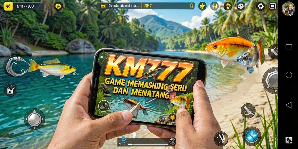 Tampilan screenshot game KM777 menampilkan aksi memancing yang seru.