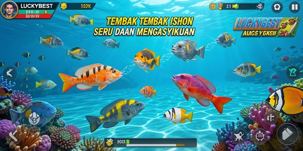 Screenshot gameplay menampilkan aksi seru menembak ikan.