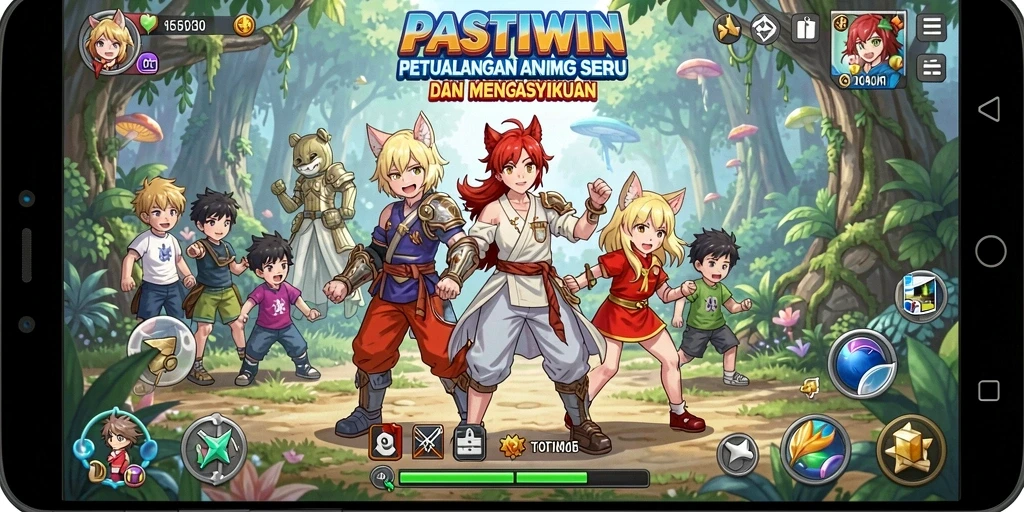 Tampilan gameplay <strong>PASTIWIN</strong> yang menampilkan petualangan anime seru.