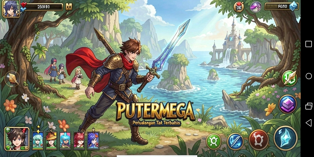 Cuplikan gameplay PUTERMEGA menampilkan aksi karakter anime yang seru.