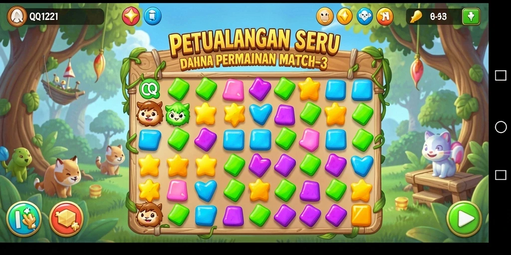 Screenshot gameplay QQ1221 yang penuh warna dan menantang.