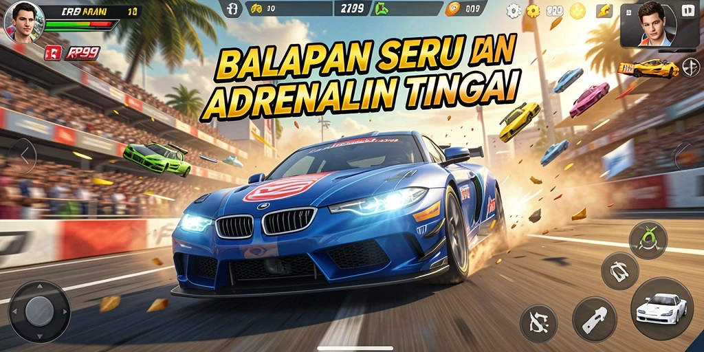 Tampilan gameplay balapan yang mendebarkan dan seru.