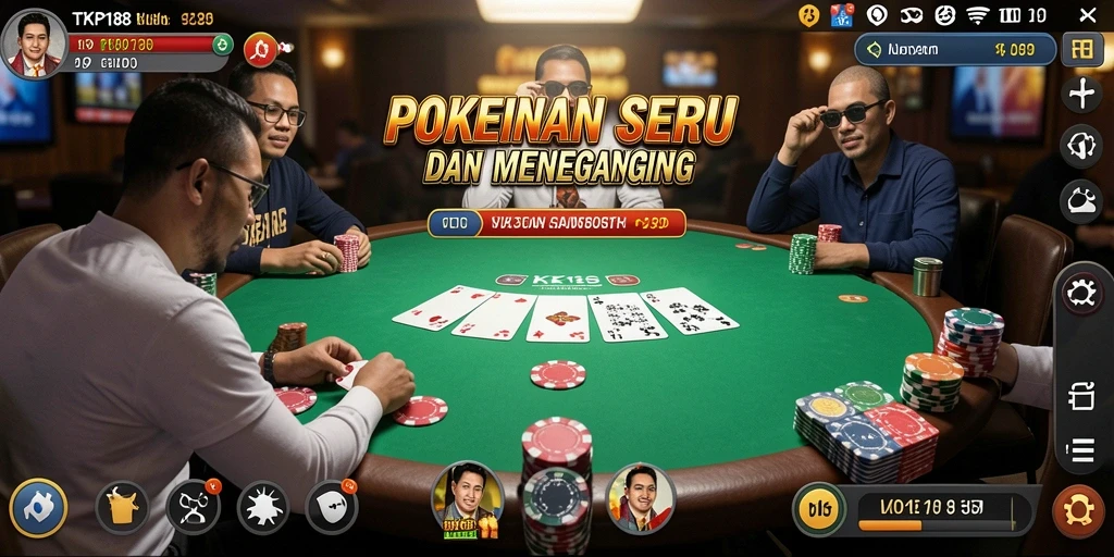 Screenshot utama TKP188 menampilkan gameplay Poker yang intens.